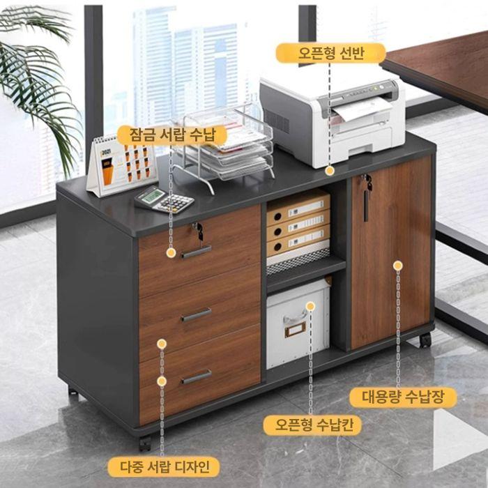 책상 아래 잠금식 사무실 캐비닛 수납장 서랍 사이드 1.0m 3단 2칸 1문 다크월넛 BMW그레이 대량배송직접설치 - 상세 이미지 3