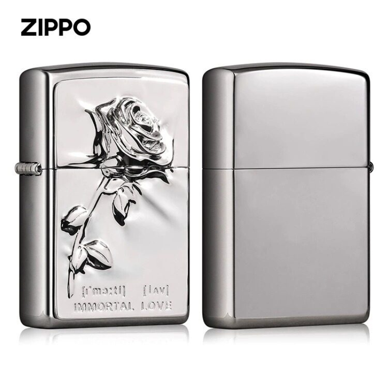 ZIPPO 라이터 임모탈 러브 로즈 입체 장미 조각 - 상품 이미지
