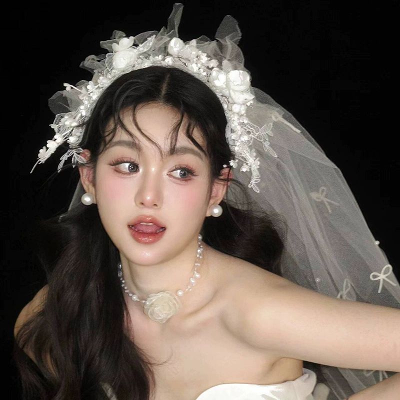 플라워 웨딩 베일 면사포 드레스 액세서리 촬영용 스냅 소품 - 상품 이미지