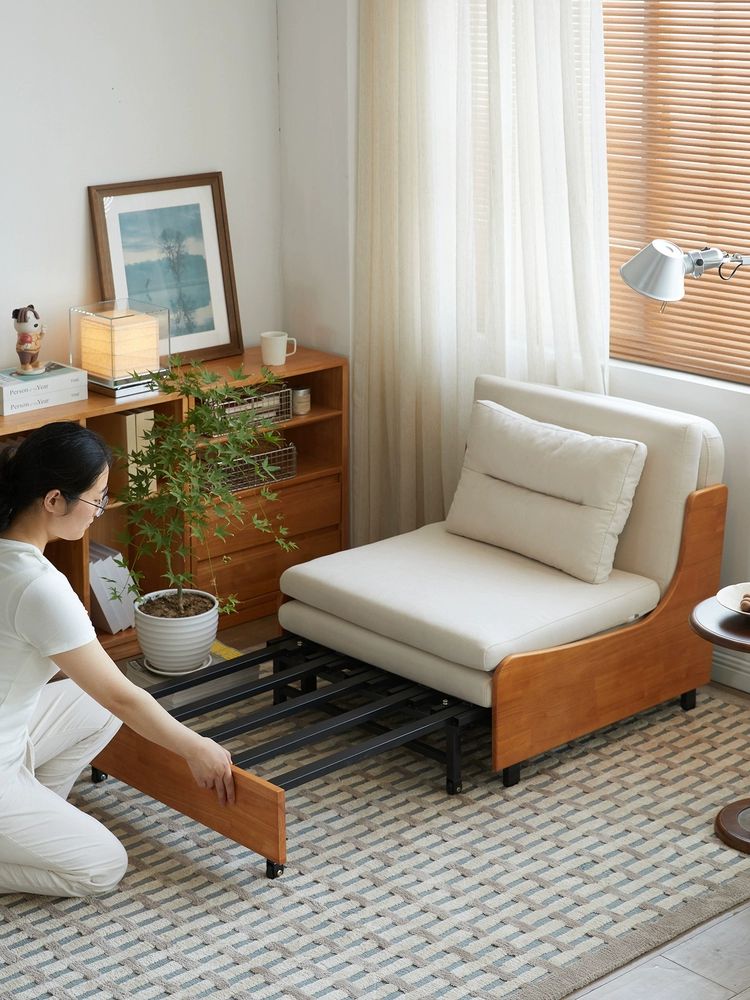 접이식 소파베드 원목 거실 패브릭 싱글 소형 1인용 다기능 당겨서 펼치는 확장형 침대