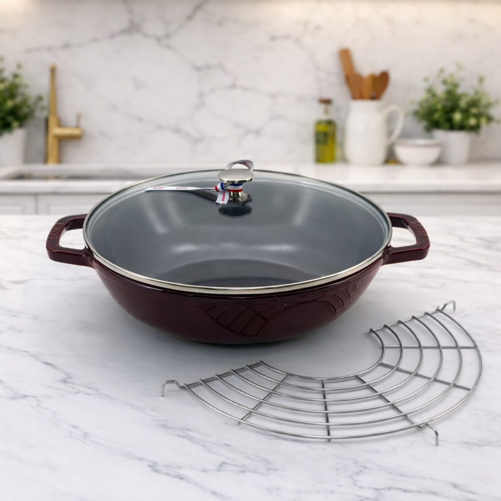 스타우브 STAUB 스몰웍 30cm 튀김망 포함 석류레드 13192987-B 프랑스 B품 - 상품 이미지