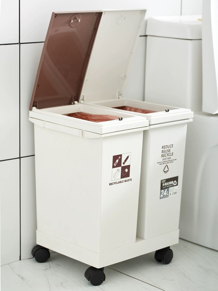 대용량 주방 분리수거 트롤리 바퀴형 쓰레기통 재활용 졸량제 봉지걸이 2단 (24L) - 상세 이미지 5