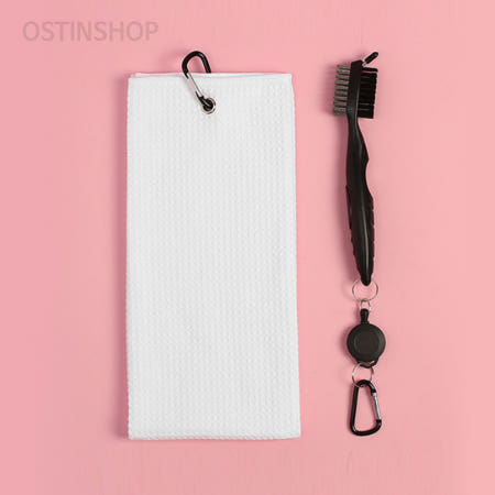 오스틴샵 휴대용 골프 타월+클럽 브러쉬 세트 (화이트) 여성골프타월