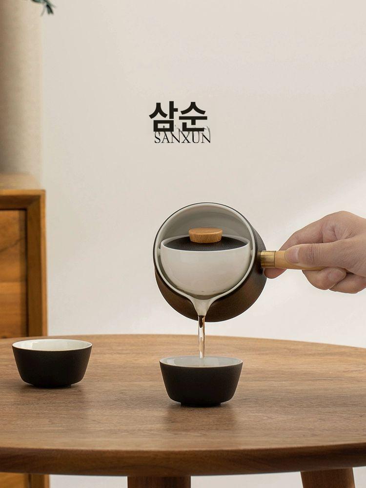 휴대용 찻잔 주전자 선물용 캠핑용 사무실 도자기 세트 자동 차 끓이기 젠스타일화이트 +찻잔 2개 201mL 이상 300mL 이하 - 상세 이미지 4