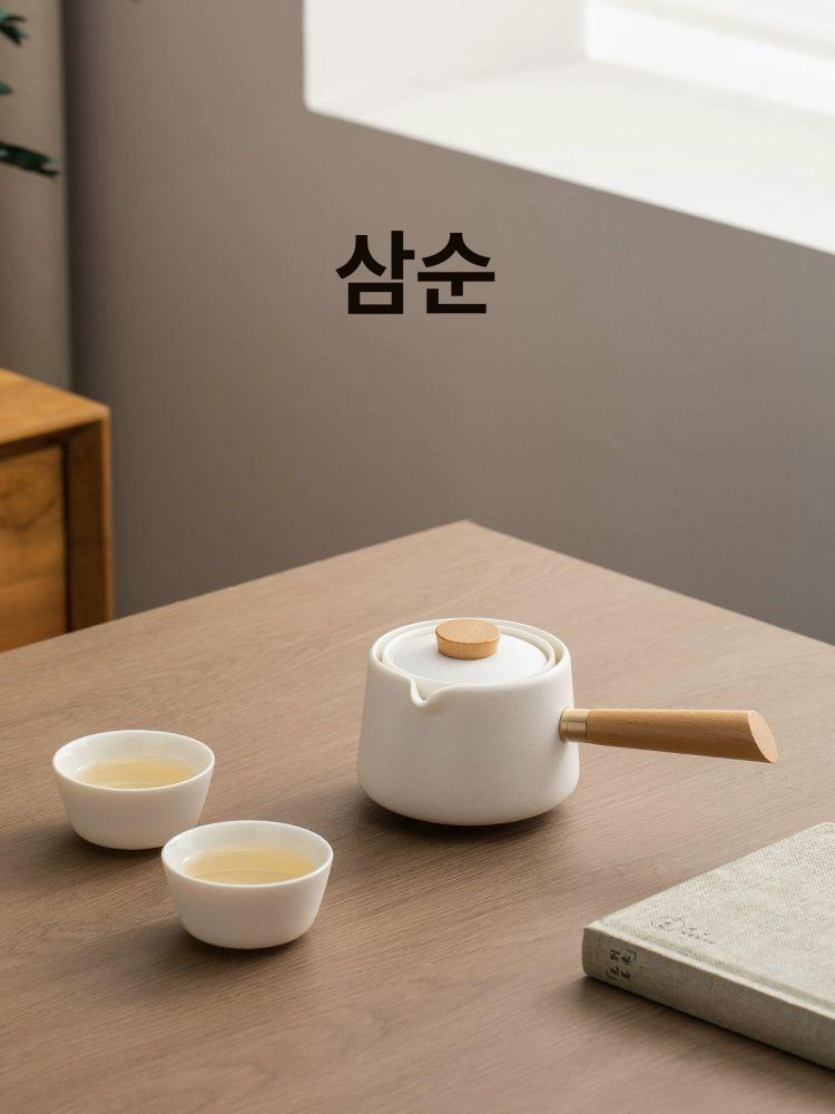 휴대용 찻잔 주전자 선물용 캠핑용 사무실 도자기 세트 자동 차 끓이기 젠스타일화이트 +찻잔 2개 201mL 이상 300mL 이하 - 상세 이미지 2