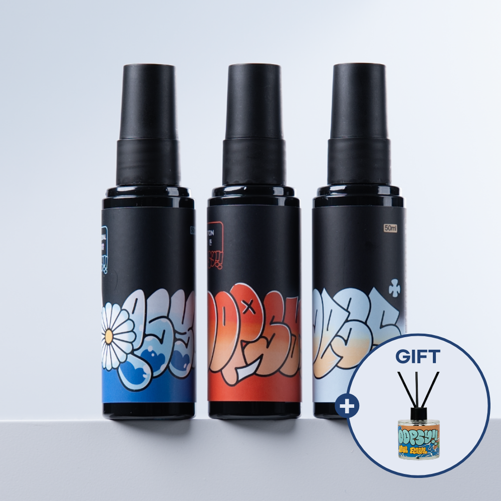 웁시 카퍼퓸 분사형 차량용 방향제 50ml 3종 코튼 화이트머스크 아쿠아플로럴 세트 제품 이미지