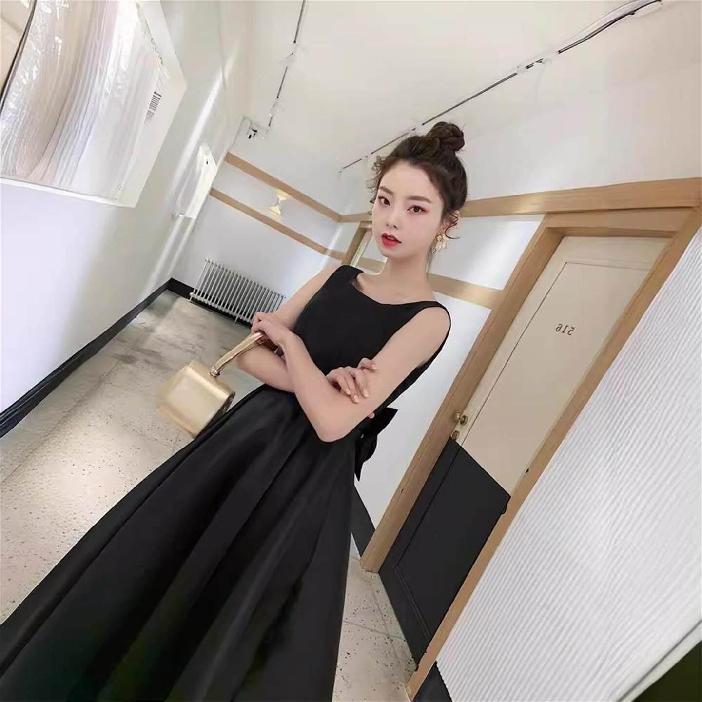 새틴 민소매 나시 브라이덜샤워원피스 스냅촬영 리본 검정 블랙드레스 - 상세 이미지 4