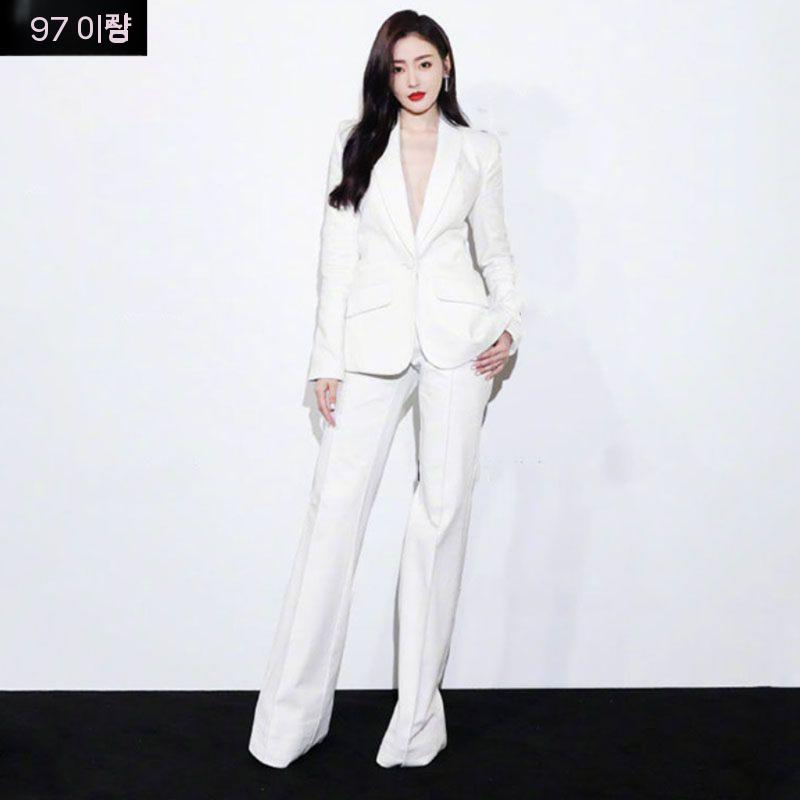 여성 정장 세트 셋업 캐주얼 오피스룩 촬영 여름 흰색 (정장+바지) XS - 상세 이미지 2