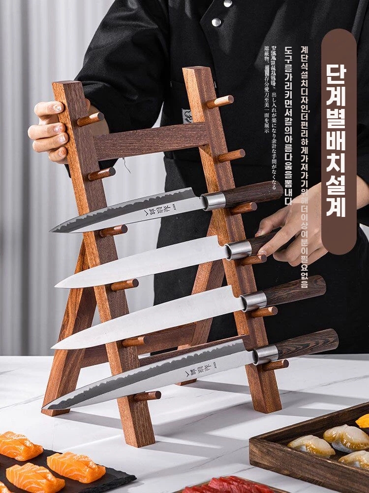 칼 블럭 꽂이 보관 고급 사시미 원목 홀더 칼거치대 나이프 A. 화이트파인 4겹 칼꽂이 - 상세 이미지 4