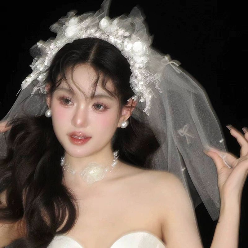 플라워 웨딩 베일 면사포 드레스 액세서리 촬영용 스냅 소품 - 상세 이미지 4