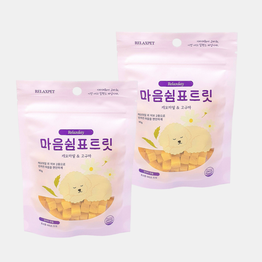 릴렉스펫 강아지 노즈워크 간식 훈련용 알러지 강아지 가수분해 간식 큐브 캐모마일/고구마, 90g, 2개 - 상품 이미지
