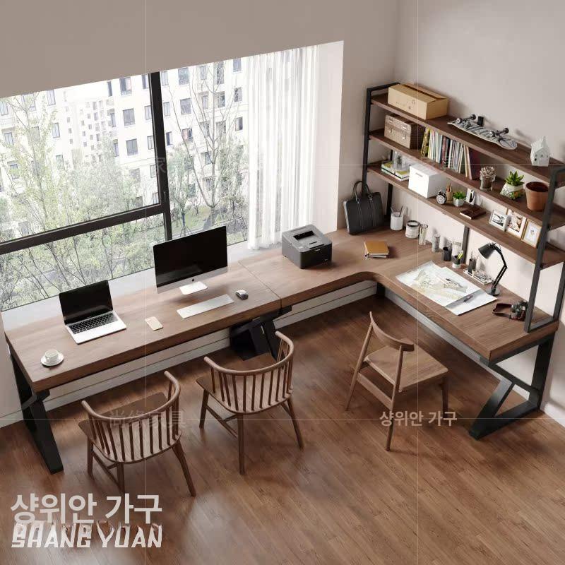 코너형 ㄱ자형 사무용 좌측 서재용 공간분리 모서리 L형 코너 책상 160 x 120cm+120 3단 선반 - 상세 이미지 4