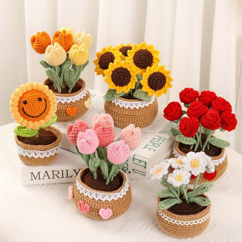 뜨개질 DIY키트 화분 취미 손뜨개 만들기 크로셰 핑크 선물 - 상품 이미지