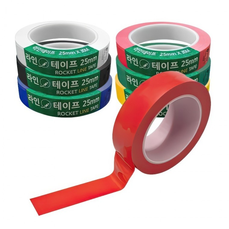 지니몰 체육관 배트민턴 폴리스 선 라인 테이프 6종 25mm 30M 바닥 PVC 경계선 - 상품 이미지