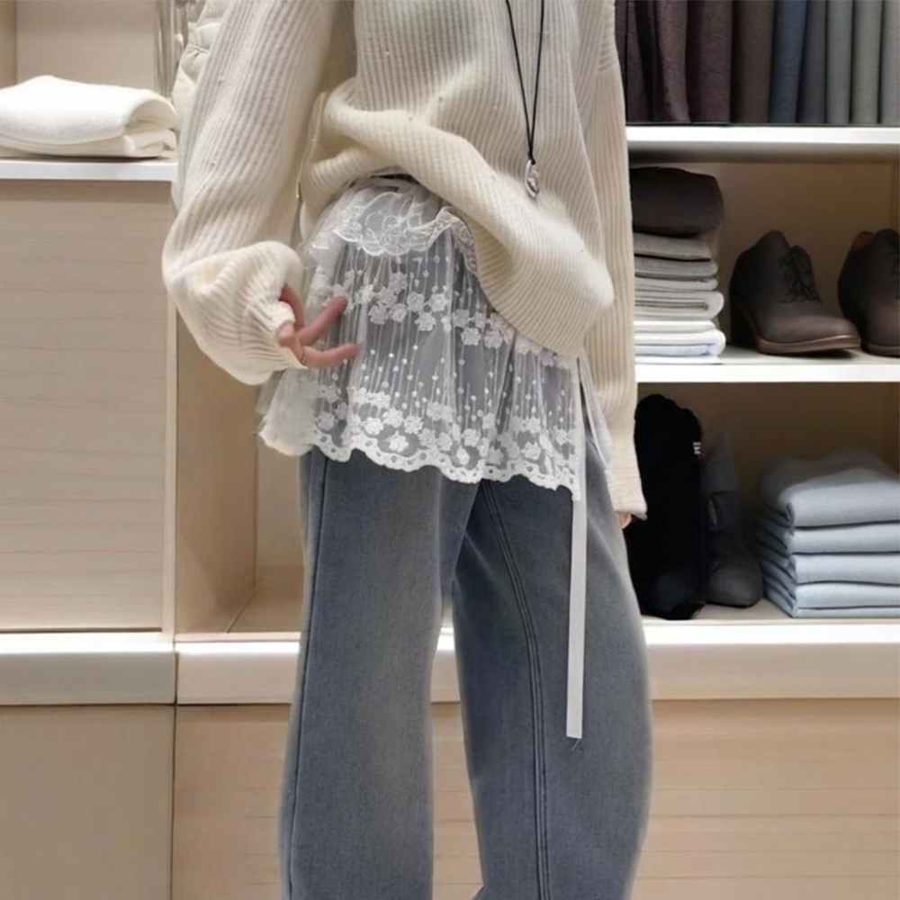 발레 코어 안개 꽃 시스루 랩 스커트 레이어드 룩 레이스 - 상세 이미지 2