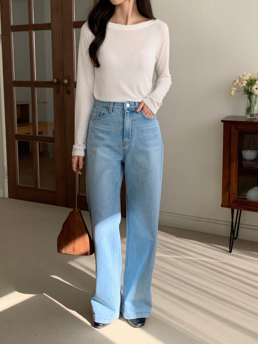 보트넥티셔츠 흰티 이너 레이어드 여성 긴팔 티셔츠 - 상세 이미지 3