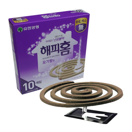 성심샵 해피홈 색소무 무향료 황색 모기향 10매 받침2개 무색모기향