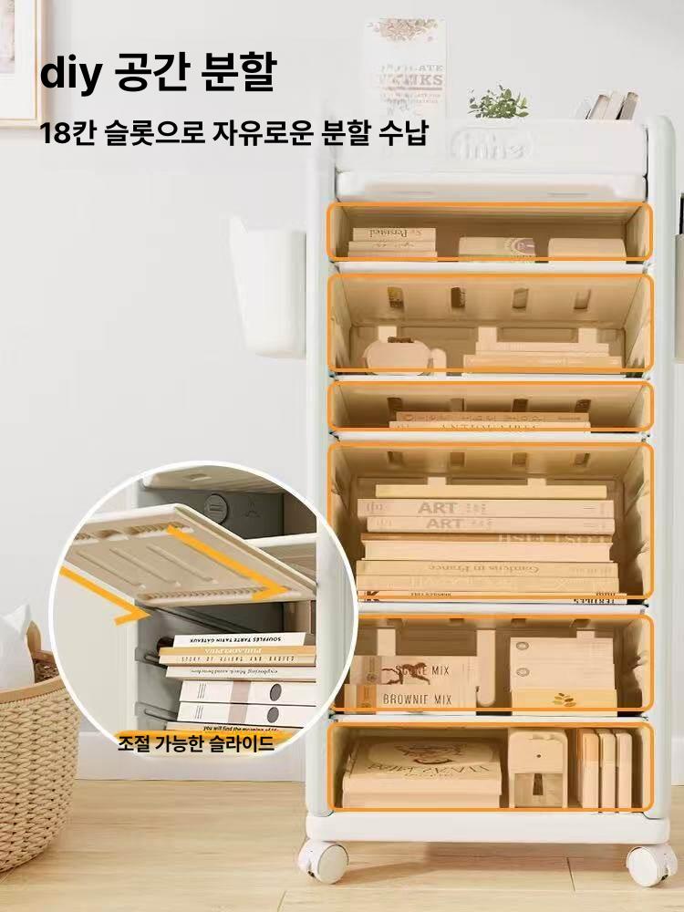 이동식책장 학습지 책꽂이 북카트 트롤리 철제 플랫폼 수납 휠 책상 사이드 브라운 - 상세 이미지 4