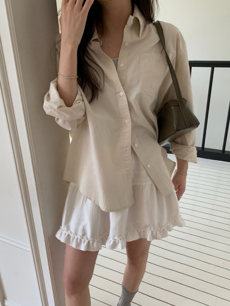 바스락 워싱 코튼 카라 레이어드 루즈핏 포켓 여성 셔츠 봄 코튼셔츠 여자남방 핑크 이미지 7