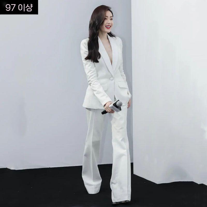 여성 정장 세트 셋업 캐주얼 오피스룩 촬영 여름 흰색 (정장+바지) XS - 상세 이미지 4