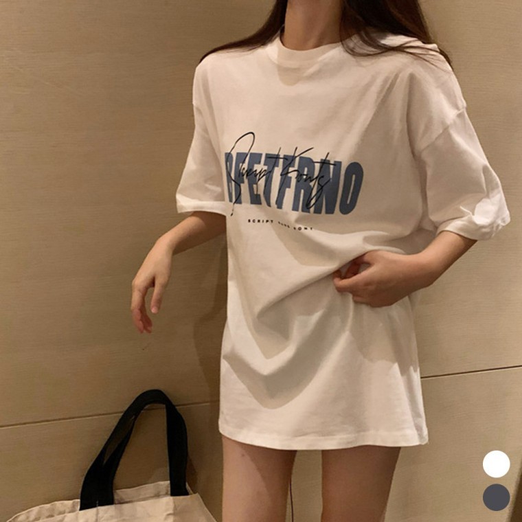 영문레터링 오버핏 반팔 티셔츠 - 상품 이미지