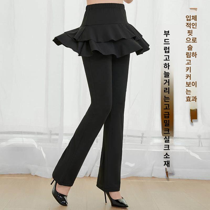팬츠 에어로빅 여성 라인댄스복 라틴댄스복 무대 공연 블랙 플랫 M - 상세 이미지 3