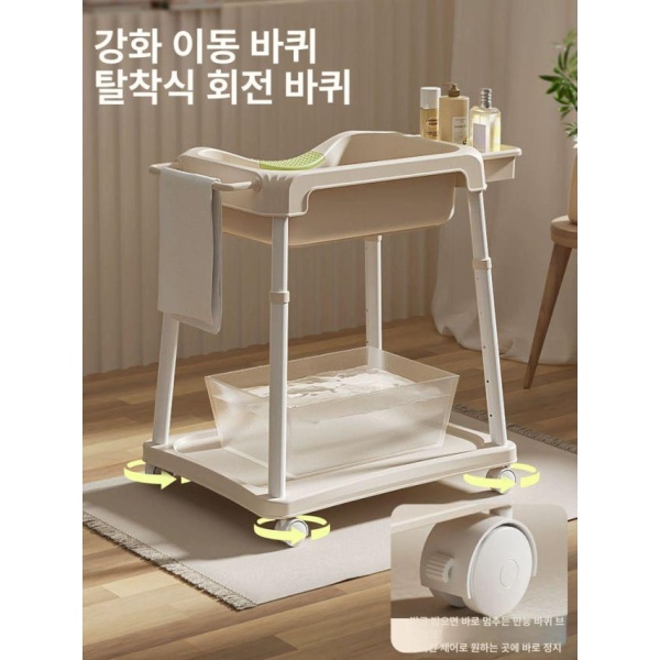 프리미엄 이동식 샴푸대 요양원용 어르신용 병원용 간이 세발기 수납슬롯 조절브래킷 포함 기본 크리스탈핑크 EVA 부드러운 팁 쿠 - 상세 이미지 4