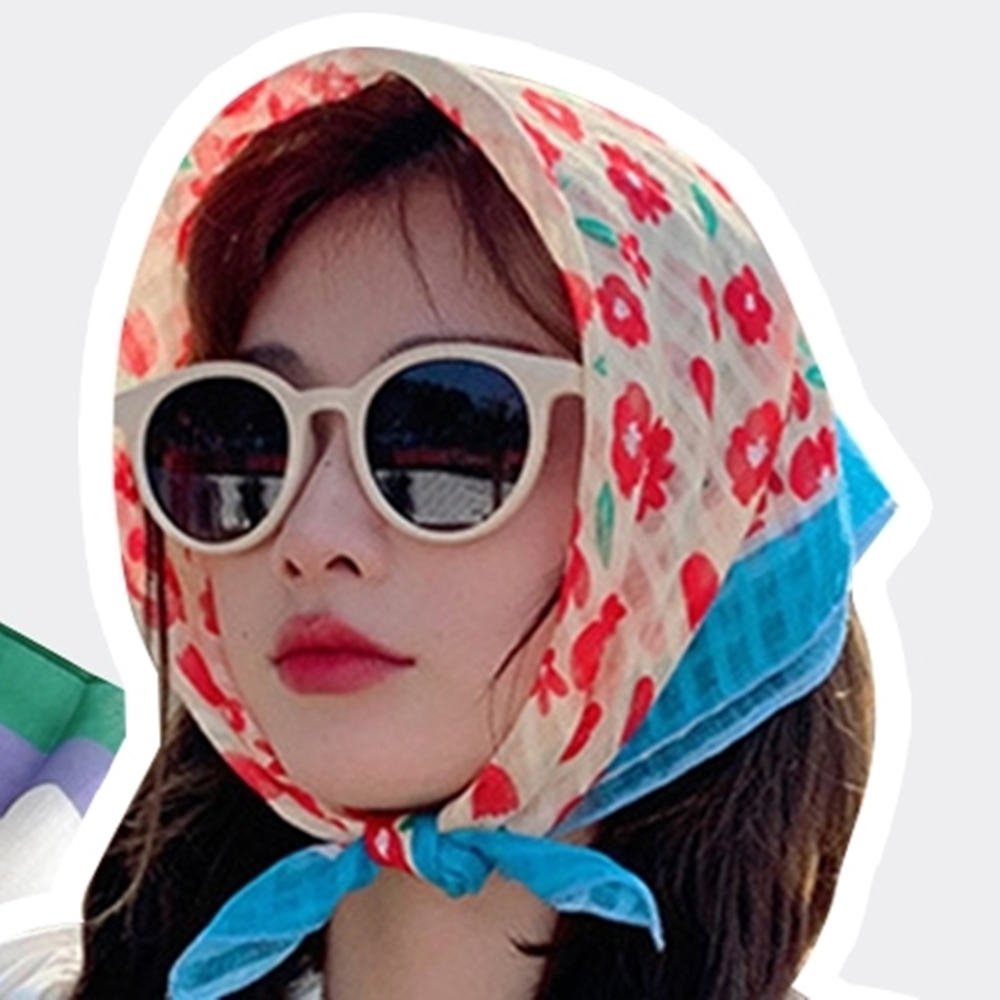꽃 무늬 손수건 커치프 플로랄 무릎 덮개 얇은 헤어 스카프 - 상세 이미지 3