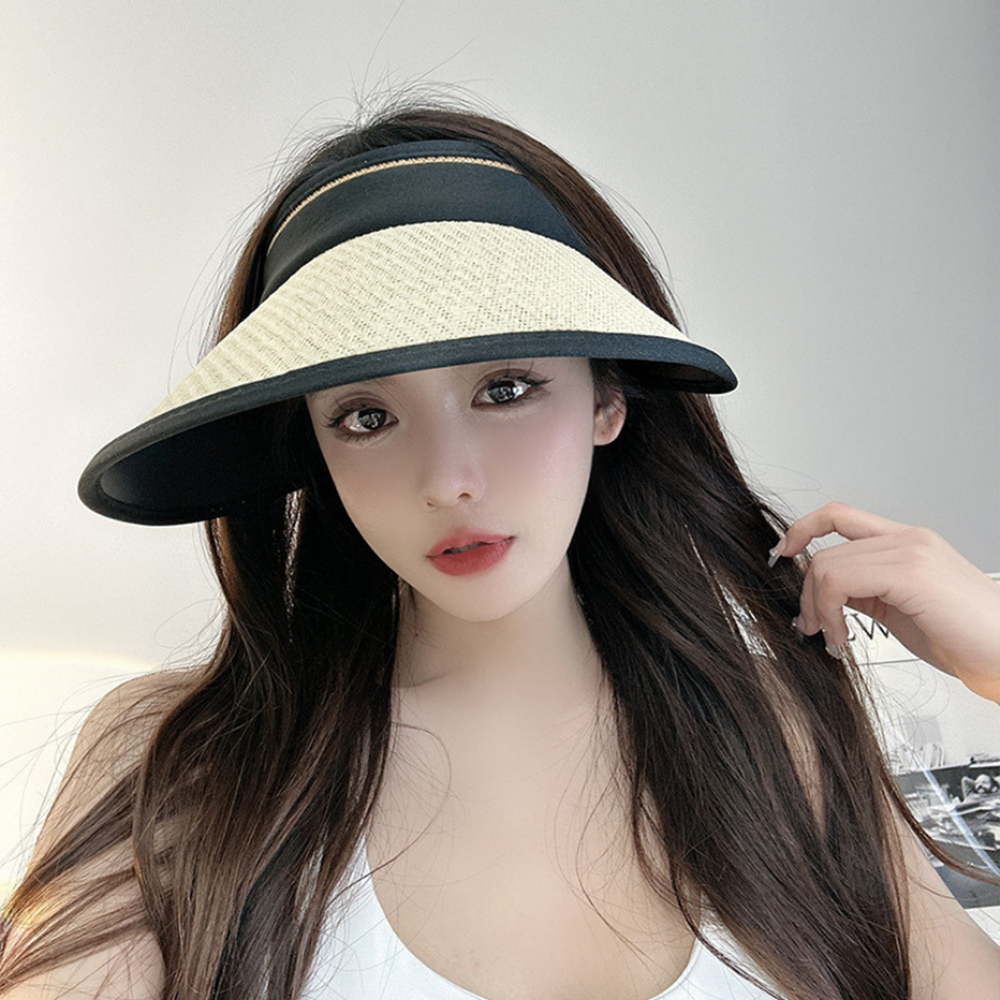 와이드 라탄 선캡 여름 모자 햇빛 자외선 차단 - 상세 이미지 3