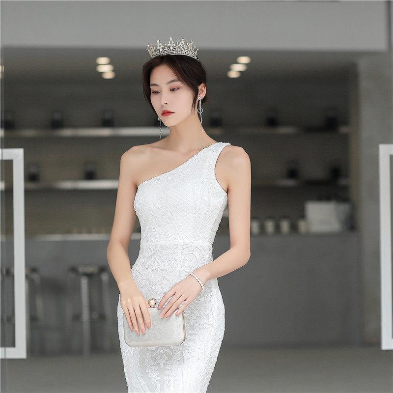 원숄더 드레스 블랙 웨딩 화이트 이브닝 여성 시상식 - 상세 이미지 2