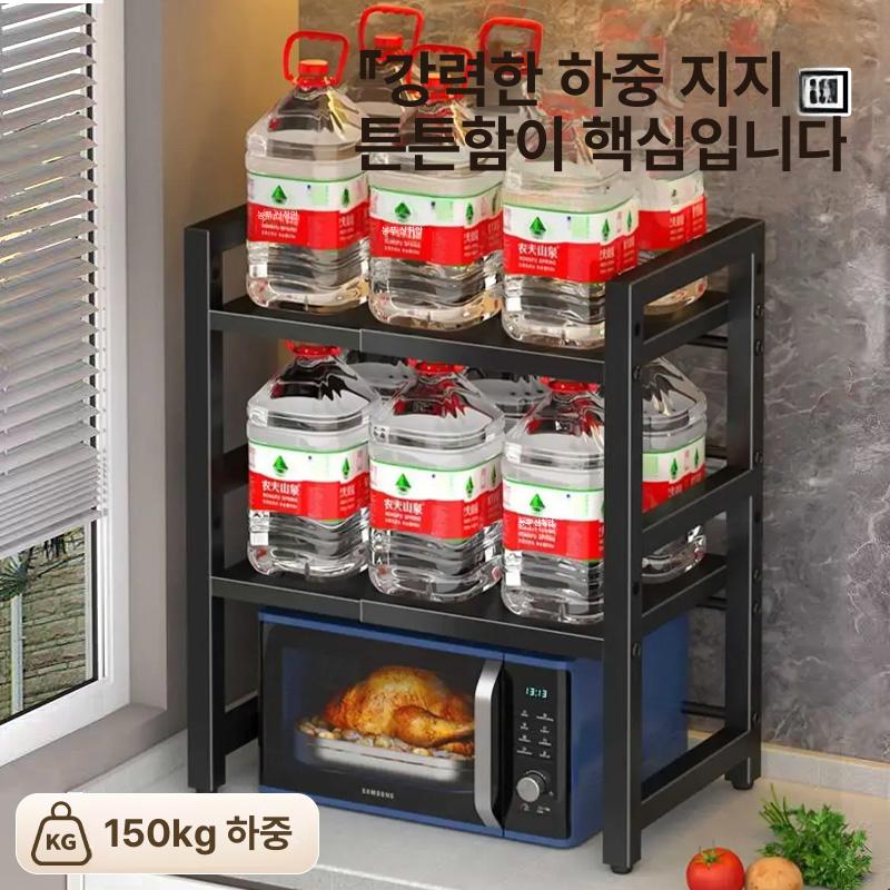 렌지대 수납장 선반형 전자레인지 밥솥 오븐장 틈새 선반 확장형 이중층+6개 후크 A - 상세 이미지 5