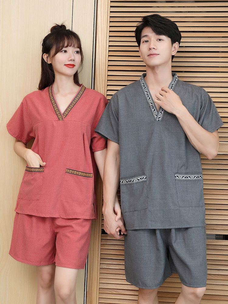 찜질복 사우나복 황토 숯가마 실내복 빅사이즈 상하의 세트 - 상세 이미지 3