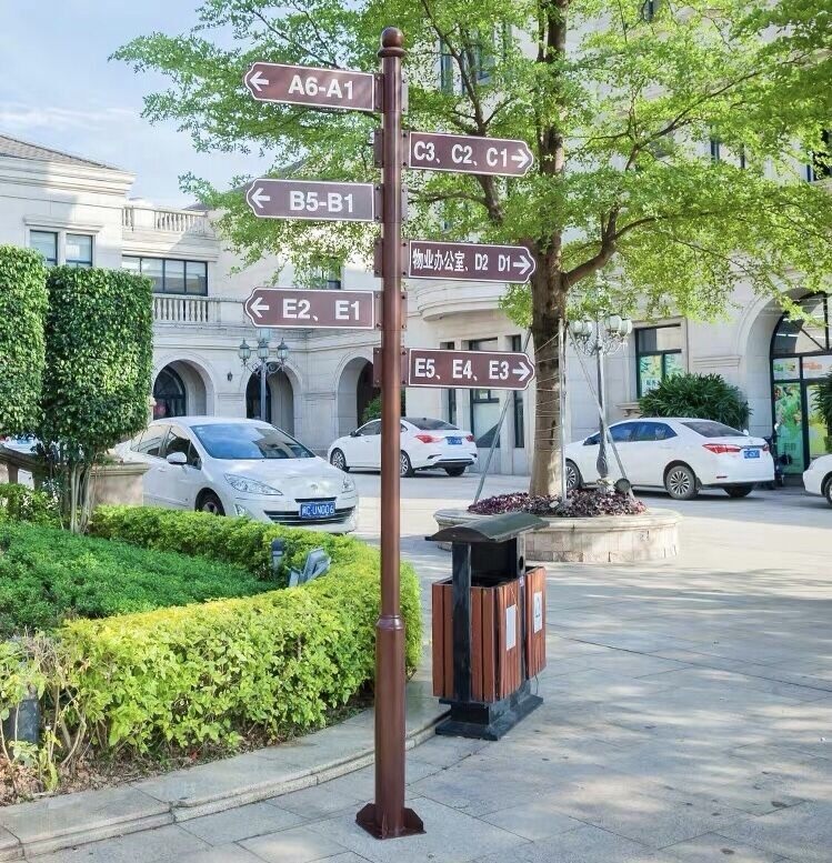 야외 이정표 방향 스테인리스 금속재질 견고한 기둥형 다중 화살표 스탠드 안내판 공원 - 상세 이미지 2
