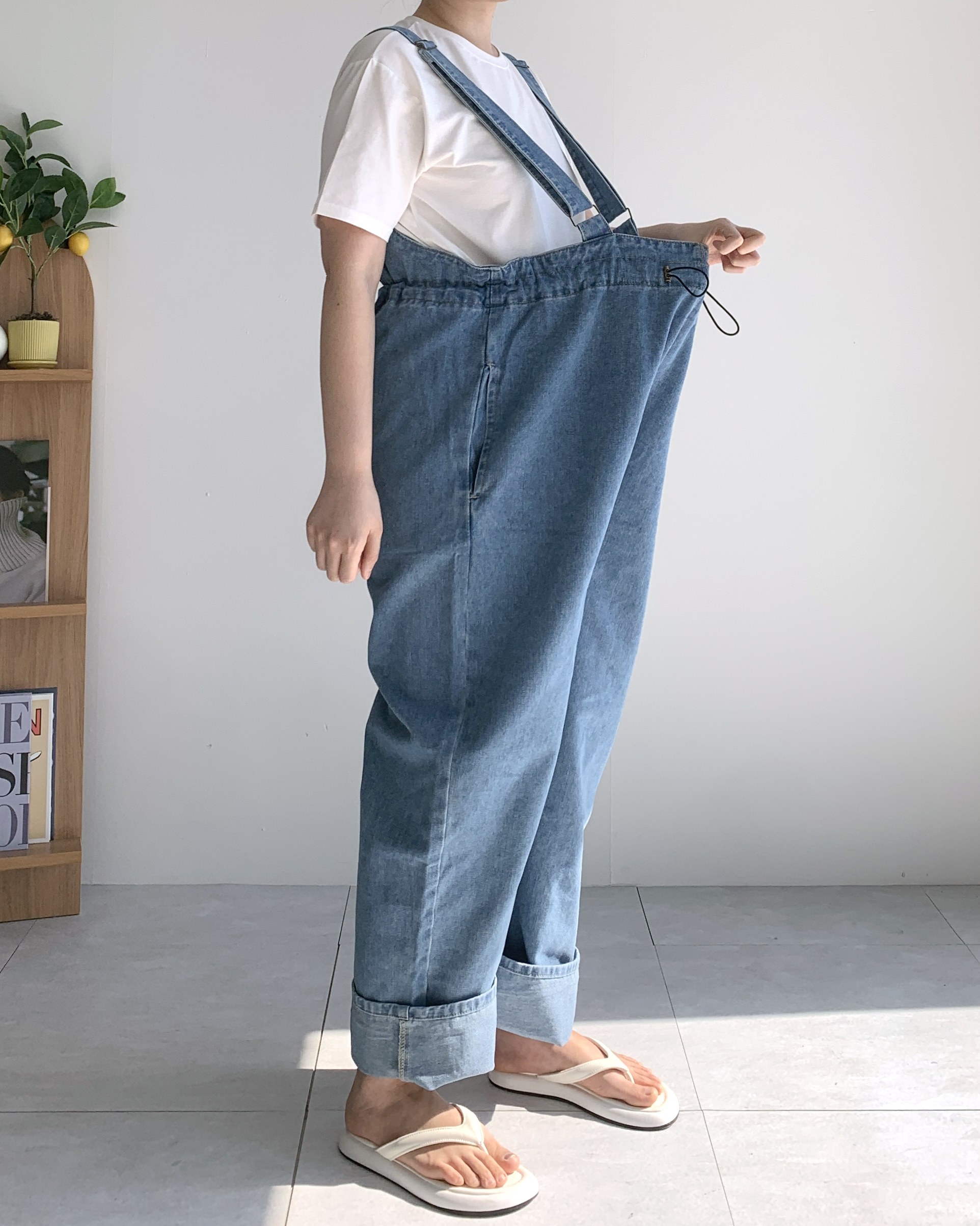 투웨이 밴딩 멜빵바지 빅사이즈 데님 점프수트 - 상세 이미지 5