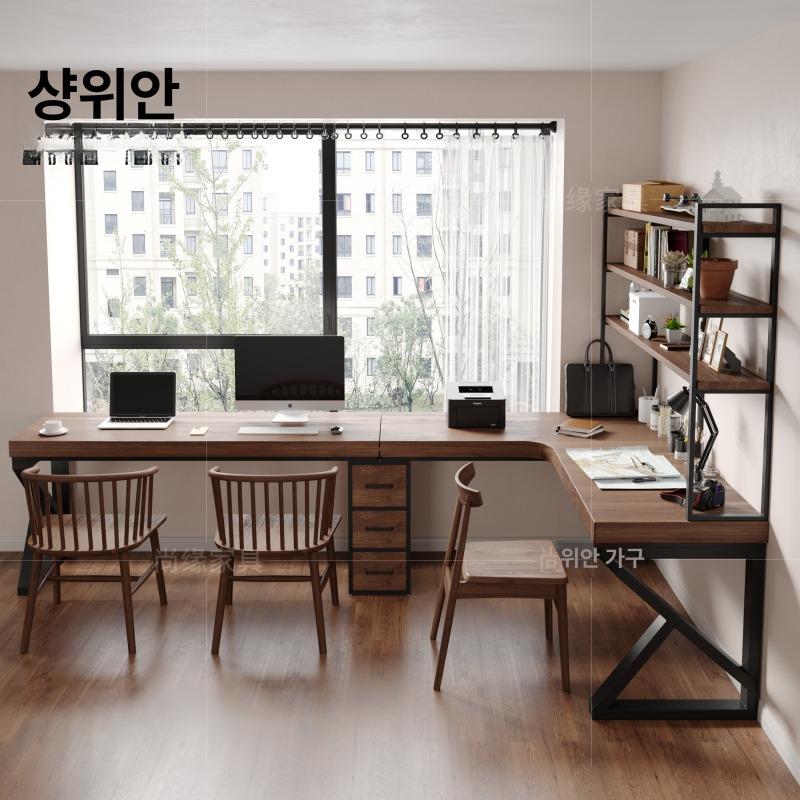 코너형 ㄱ자형 사무용 좌측 서재용 공간분리 모서리 L형 코너 책상 160 x 120cm+120 3단 선반 - 상세 이미지 2