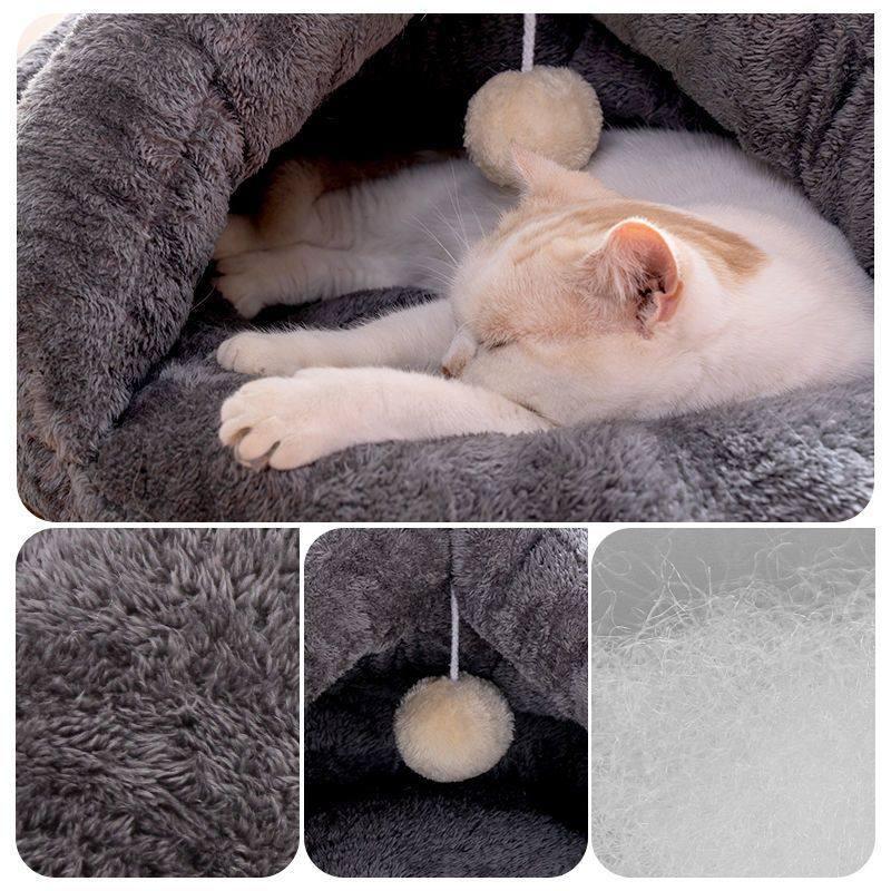 고양이 동굴 침대 소형견용 아늑한 반려동물집 애완동물 그레이 담요 포함 M - 상세 이미지 4