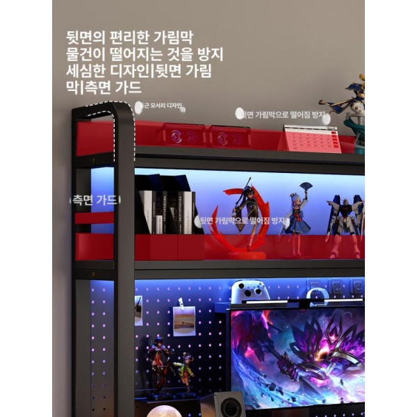 프리미엄 게이밍 서재용 2단 블랙 프레임+화이트 보드 60cm 철제 조립식 기본형 선반 수납장 두꺼운 보드 - 상세 이미지 2