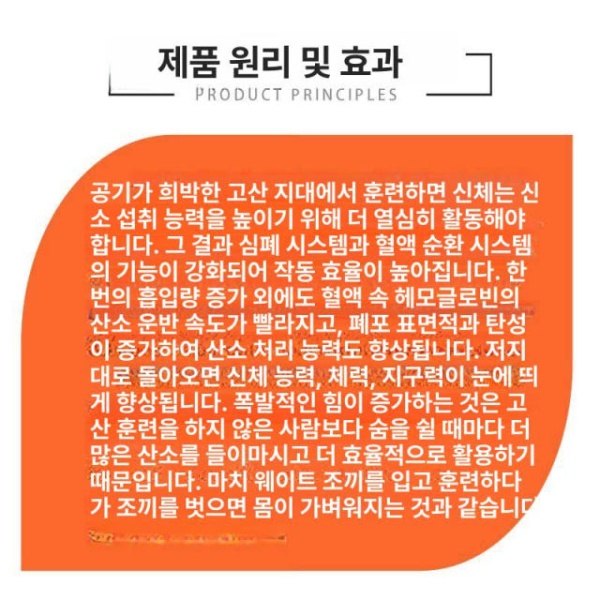 프리미엄 저산소 마스크 비행기 고지대 등산 폐활량 심폐지구력 디럭스 L 90.5kg이상 교체용 커버 S 55.0kg미만 - 상세 이미지 3