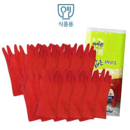 성심샵 마미손 심플 조리 주방 고무장갑 식품용 레드10쌍 라텍스장갑