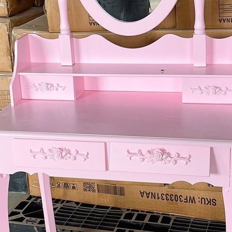 빈티지 엔틱 화장대 유럽풍 디자인 블랙 고급 원목 타원형 회전 거울 다용도 수납 서랍 - 상세 이미지 3