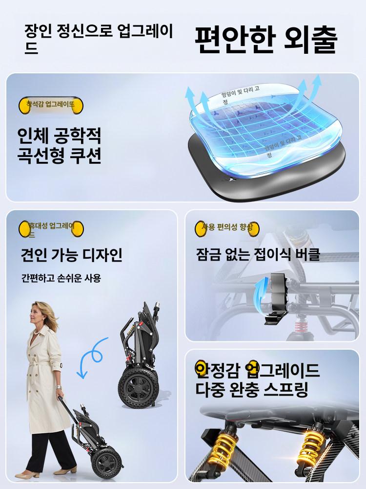 노인용 접이식 휠체어 초경량 어르신 기내용 여행 카트 탄소강 - 상세 이미지 4