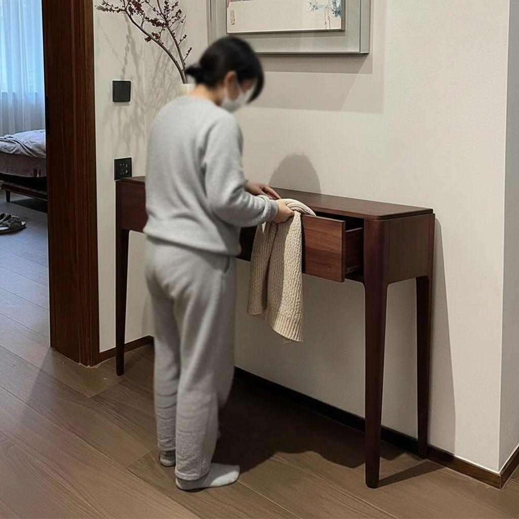 원목 콘솔테이블 수납 서랍장 카페 인테리어가구 빈티지 블랙월넛 우드 120 x 40x80 완전 조립 완료 - 상세 이미지 3