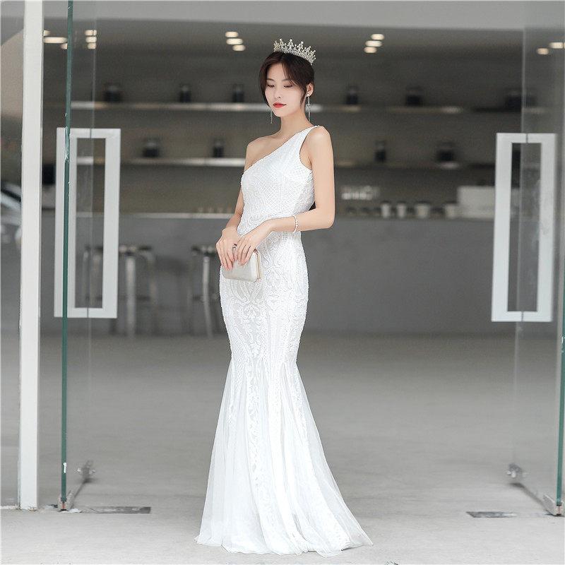 원숄더 드레스 블랙 웨딩 화이트 이브닝 여성 시상식 - 상품 이미지