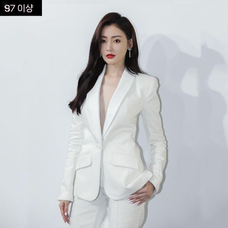 여성 정장 세트 셋업 캐주얼 오피스룩 촬영 여름 흰색 (정장+바지) XS - 상품 이미지