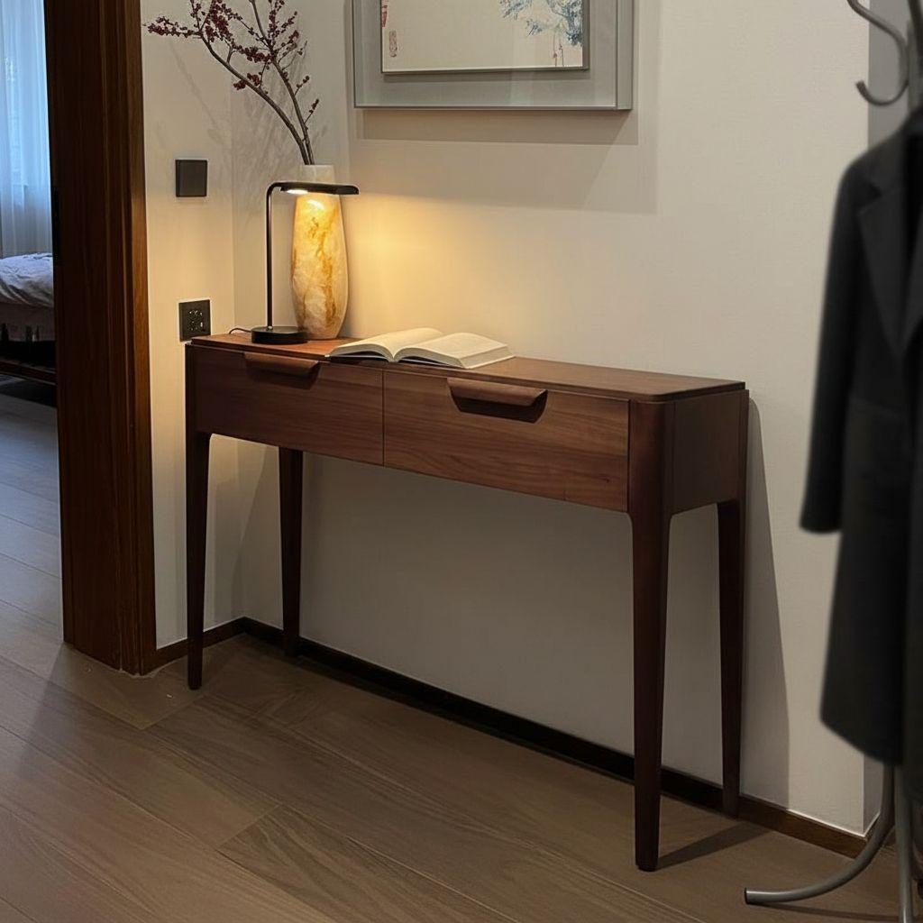 원목 콘솔테이블 수납 서랍장 카페 인테리어가구 빈티지 블랙월넛 우드 120 x 40x80 완전 조립 완료 - 상품 이미지