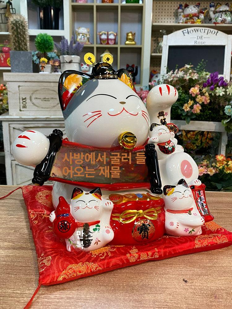 행운 고양이 마네키네코 개업 선물 세라믹 장식품 홈 가게 점포 인테리어