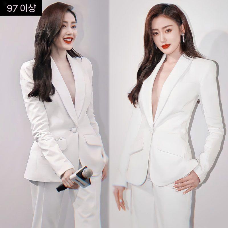 여성 정장 세트 셋업 캐주얼 오피스룩 촬영 여름 흰색 (정장+바지) XS - 상세 이미지 3