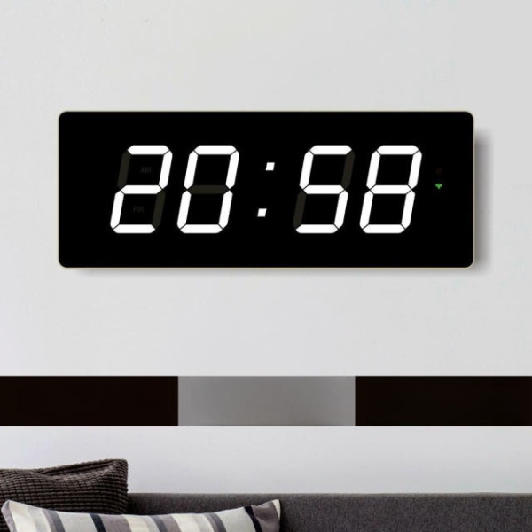 최신 스마트 벽걸이 LED 디지털 시계 요일 표시 대형 50x19cm 화이트 WiFi 플러그인 사용 50 x 19cm 화이트 WiFi 플러그인 사용 - 상품 이미지