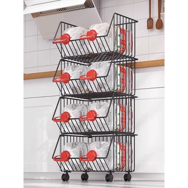 프리미엄 철제 트롤리 수납 트레이 접이식 서랍형 정리대 틈새 대형 3단 바퀴 포함 블랙 중간 2단 블랙 - 상세 이미지 4