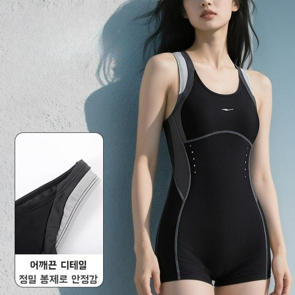 여성 올인원 수영복 반바지형 군살 체형 보정 와이존 커버 워터파크 - 상세 이미지 3